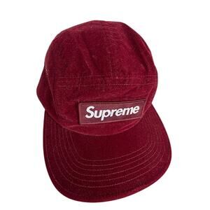 Supreme Velour Camp Cap Hat Burgundy Maroon SS16 5-Panel BOGO Box Logo Velour